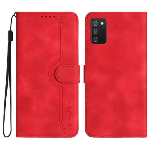 Samsung Galaxy A03s 166mm Heart Pattern Skin Feel Leather Phone Case - Red