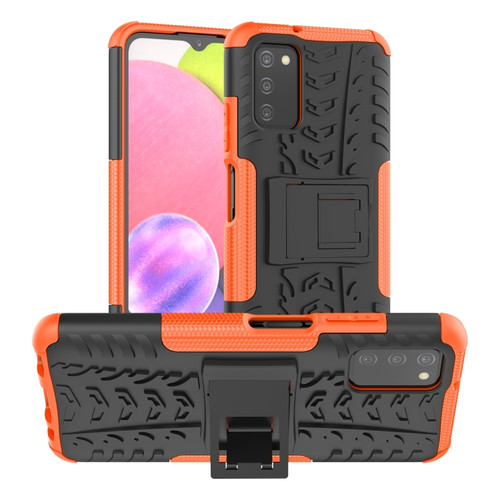 Samsung Galaxy A03S 164mm Tire Texture Shockproof TPU+PC Protective Case with Holder - Orange