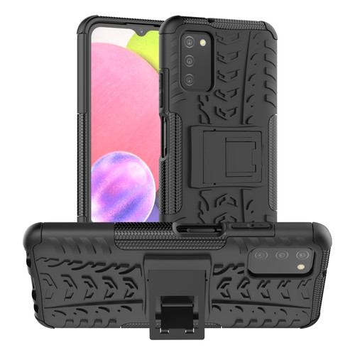 Samsung Galaxy A03S 164mm Tire Texture Shockproof TPU+PC Protective Case with Holder - Black