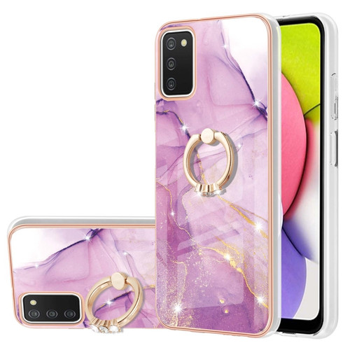 Samsung Galaxy A03s 166mm Electroplating Marble Pattern IMD TPU Shockproof Case with Ring Holder - Purple 001