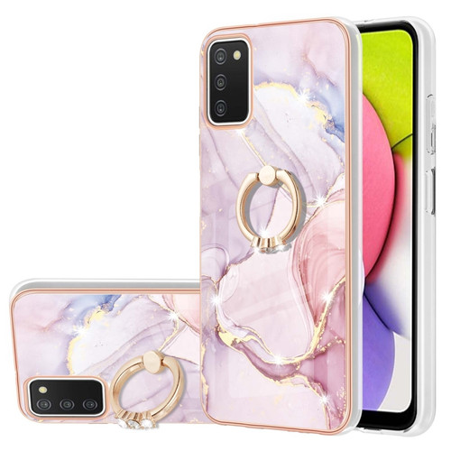 Samsung Galaxy A03s 166mm Electroplating Marble Pattern IMD TPU Shockproof Case with Ring Holder - Rose Gold 005