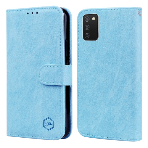 Samsung Galaxy A03S 166 Skin Feeling Oil Leather Texture PU + TPU Phone Case - Light Blue