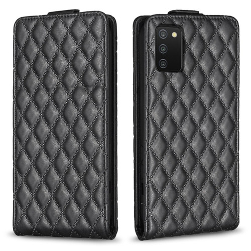 Samsung Galaxy A20s / A03s Diamond Lattice Vertical Flip Leather Phone Case - Black
