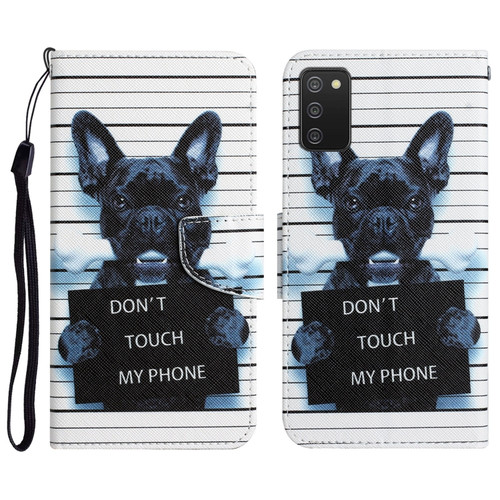 Samsung Galaxy A03s Colored Drawing Leather Phone Case - Black Dog