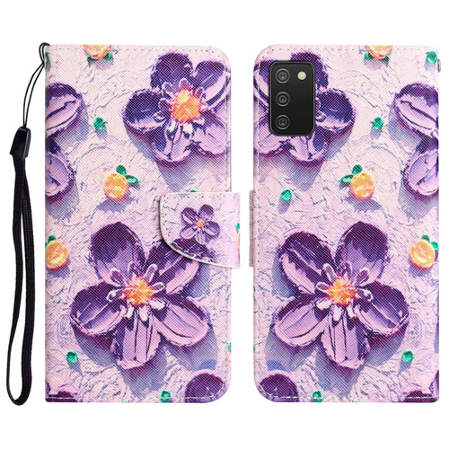 Samsung Galaxy A03s Colored Drawing Leather Phone Case - Purple Flower