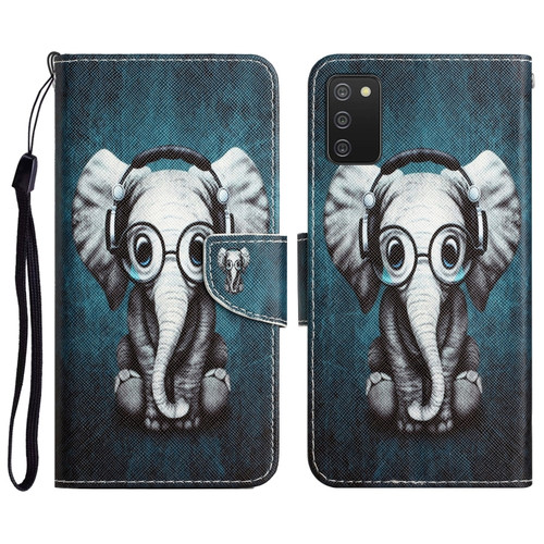 Samsung Galaxy A03s Colored Drawing Leather Phone Case - Earphone Elephant