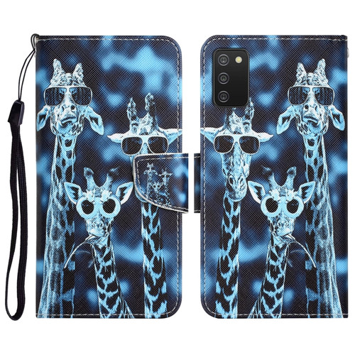 Samsung Galaxy A03s Colored Drawing Leather Phone Case - Giraffes