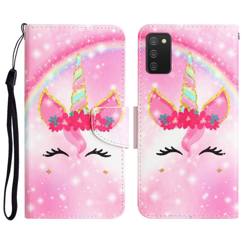 Samsung Galaxy A03s Colored Drawing Leather Phone Case - Unicorn