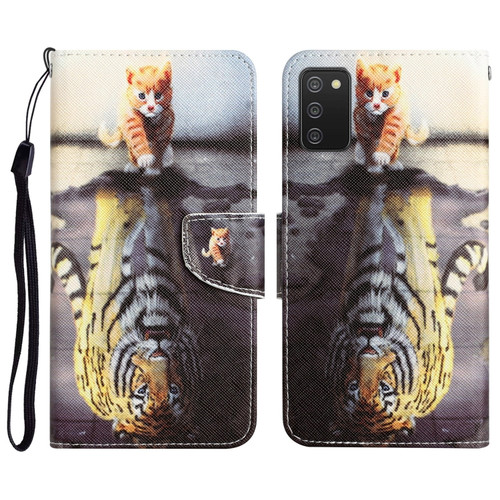 Samsung Galaxy A03s Colored Drawing Leather Phone Case - Tiger