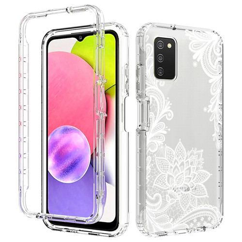 Samsung Galaxy A03s PC+TPU Transparent Painted Phone Case - White Flower