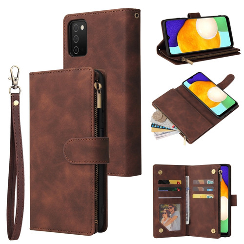 Samsung Galaxy A03s 166.5mm Multifunctional Frosted Zipper Wallet Leather Phone Case - Coffee