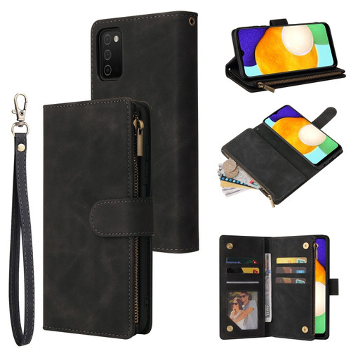 Samsung Galaxy A03s 166.5mm Multifunctional Frosted Zipper Wallet Leather Phone Case - Black