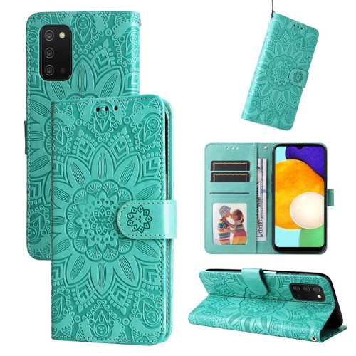 Samsung Galaxy A03s EU 166mm/ A02s US 166mm Embossed Sunflower Leather Phone Case - Green