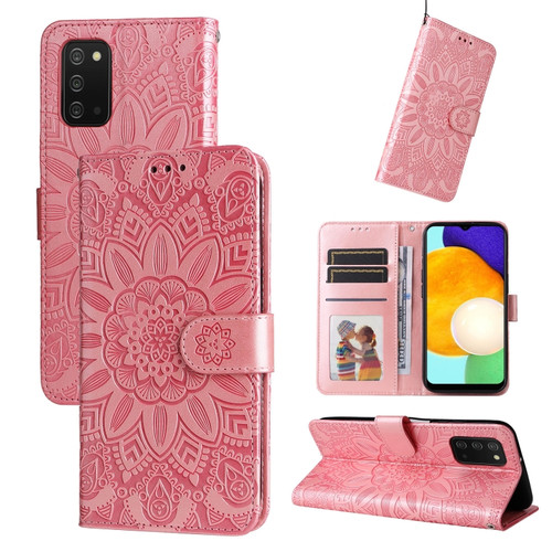 Samsung Galaxy A03s EU 166mm/ A02s US 166mm Embossed Sunflower Leather Phone Case - Pink