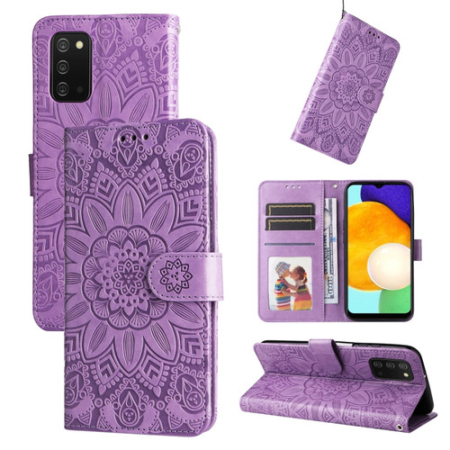 Samsung Galaxy A03s EU 166mm/ A02s US 166mm Embossed Sunflower Leather Phone Case - Purple