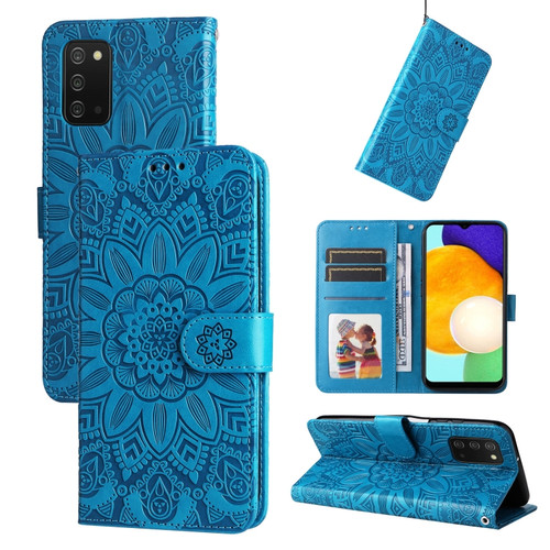Samsung Galaxy A03s EU 166mm/ A02s US 166mm Embossed Sunflower Leather Phone Case - Blue