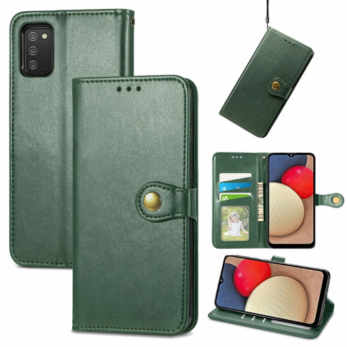 Samsung Galaxy A03s Solid Color Leather Buckle Phone Case with Lanyard & Photo Frame & Card Slot & Wallet & Stand Function - Green