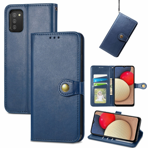 Samsung Galaxy A03s 164mm Solid Color Leather Buckle Phone Case with Lanyard & Photo Frame & Card Slot & Wallet & Stand Function - Blue