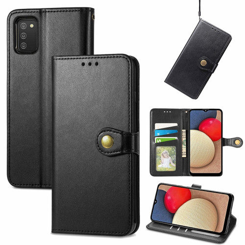 Samsung Galaxy A03s 164mm Solid Color Leather Buckle Phone Case with Lanyard & Photo Frame & Card Slot & Wallet & Stand Function - Black
