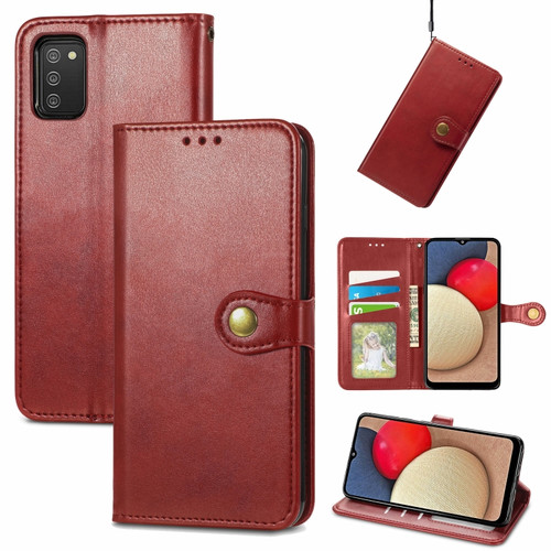 Samsung Galaxy A03s 164mm Solid Color Leather Buckle Phone Case with Lanyard & Photo Frame & Card Slot & Wallet & Stand Function - Red