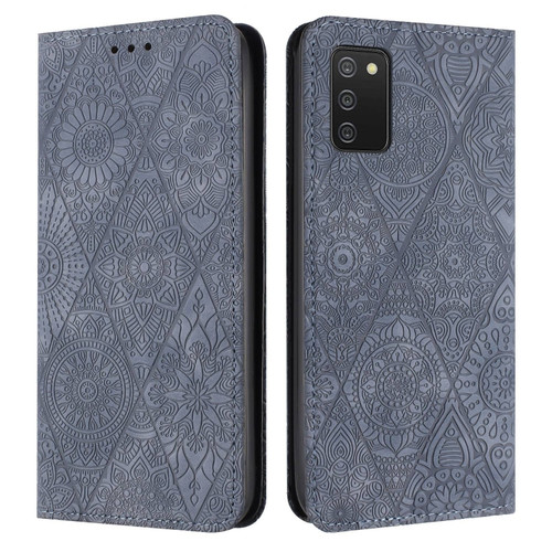 Samsung Galaxy A03s 166mm Ethnic Embossed Adsorption Leather Phone Case - Grey