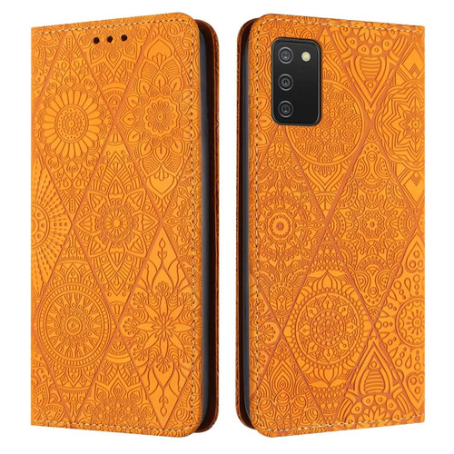 Samsung Galaxy A03s 166mm Ethnic Embossed Adsorption Leather Phone Case - Yellow