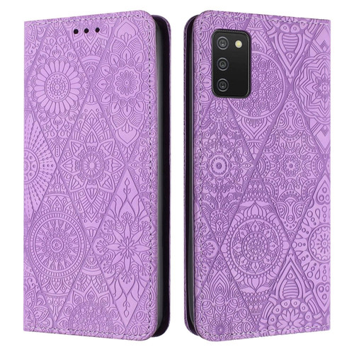 Samsung Galaxy A03s 166mm Ethnic Embossed Adsorption Leather Phone Case - Purple