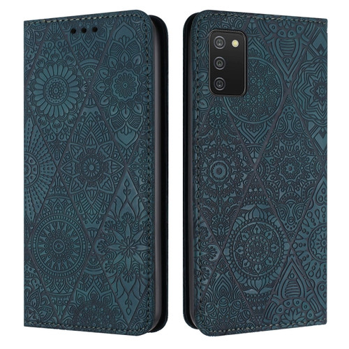 Samsung Galaxy A03s 166mm Ethnic Embossed Adsorption Leather Phone Case - Blue