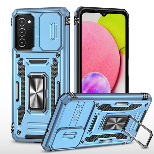 Samsung Galaxy A03s Armor PC + TPU Camera Shield Phone Case - Light Blue