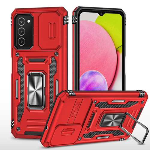 Samsung Galaxy A03s Armor PC + TPU Camera Shield Phone Case - Red