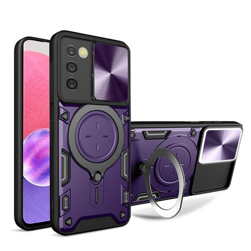 Samsung Galaxy A03s CD Texture Sliding Camshield Magnetic Holder Phone Case - Purple