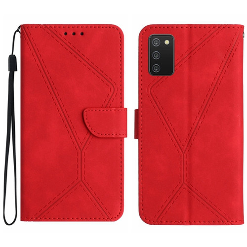 Samsung Galaxy A03s 166mm Stitching Embossed Leather Phone Case - Red