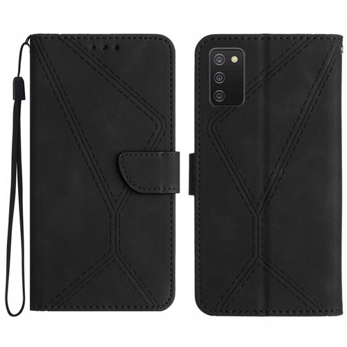 Samsung Galaxy A03s 165.8mm Stitching Embossed Leather Phone Case - Black