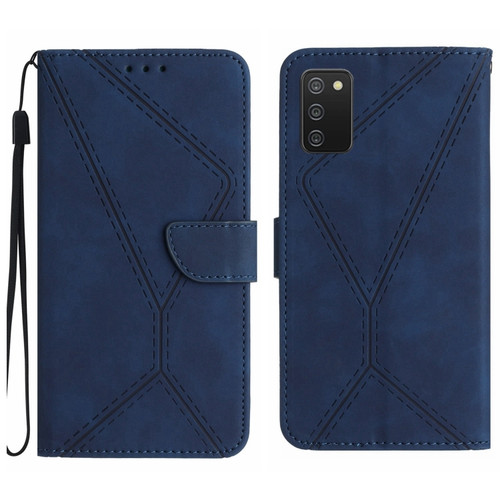 Samsung Galaxy A03s 166mm Stitching Embossed Leather Phone Case - Blue