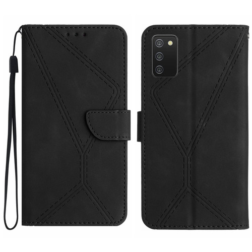 Samsung Galaxy A03s 166mm Stitching Embossed Leather Phone Case - Black