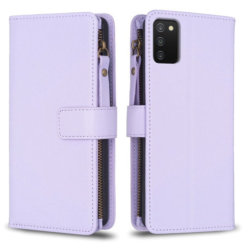 Samsung Galaxy A03s 9 Card Slots Zipper Wallet Leather Flip Phone Case - Light Purple