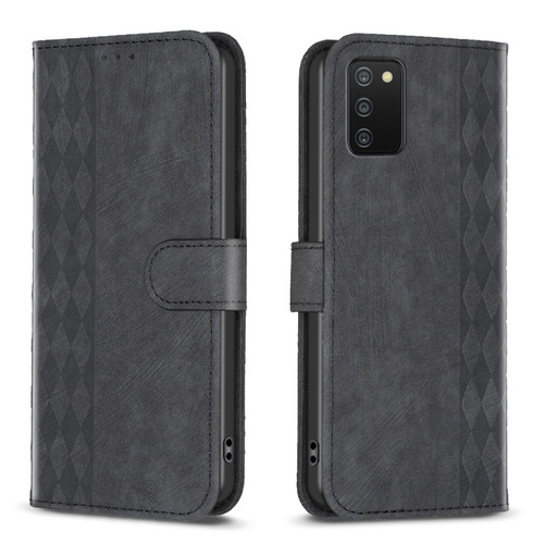 Samsung Galaxy A03s / A02s Plaid Embossed Leather Phone Case - Black