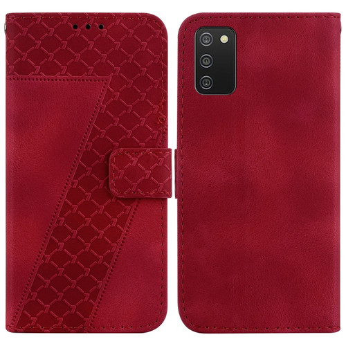 Samsung Galaxy A03s US Version 164.2mm 7-shaped Embossed Leather Phone Case - Red