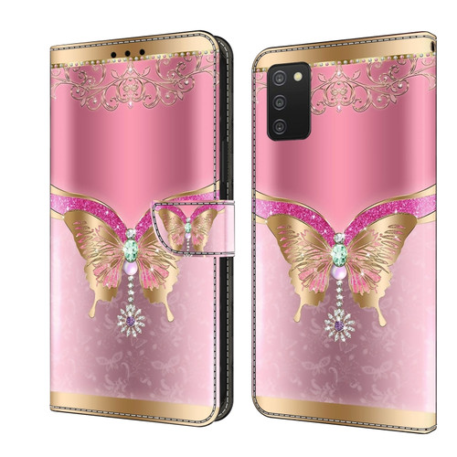 Samsung Galaxy A03s Crystal 3D Shockproof Protective Leather Phone Case - Pink Bottom Butterfly