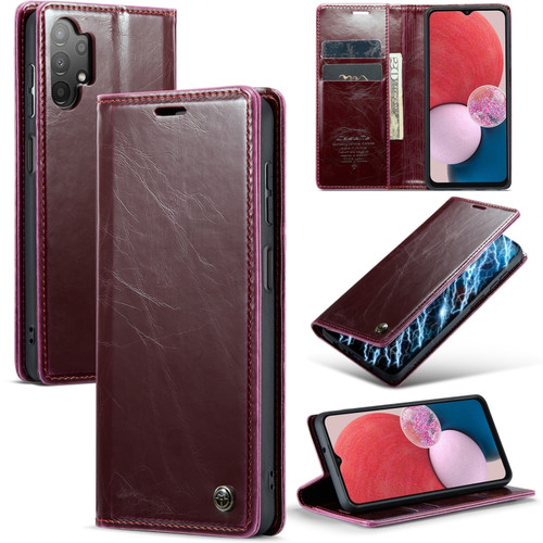 Samsung Galaxy A13 4G/A13 5G/A04S/A04/M13 5G CaseMe 003 Crazy Horse Texture Leather Phone Case - Wine Red