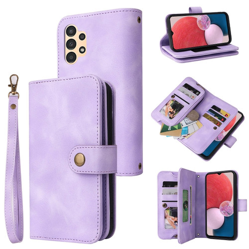 Samsung Galaxy A13 5G / 4G Multifunctional Card Slot Zipper Wallet Leather Phone Case - Purple