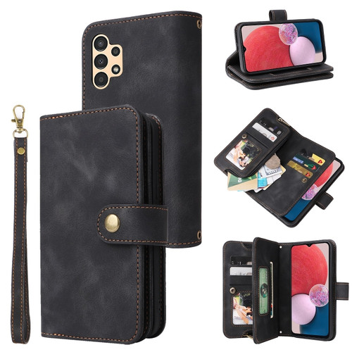 Samsung Galaxy A13 5G / 4G Multifunctional Card Slot Zipper Wallet Leather Phone Case - Black