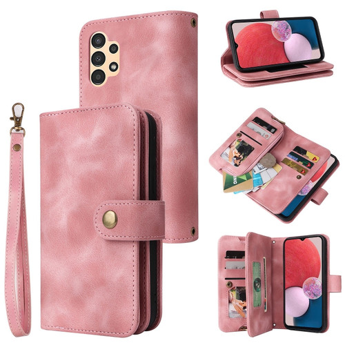 Samsung Galaxy A13 5G / 4G Multifunctional Card Slot Zipper Wallet Leather Phone Case - Rose Gold