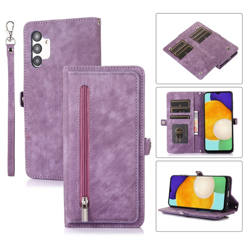 Samsung Galaxy A13 4G / 5G Zipper Card Slot Buckle Wallet Leather Phone Case - Purple