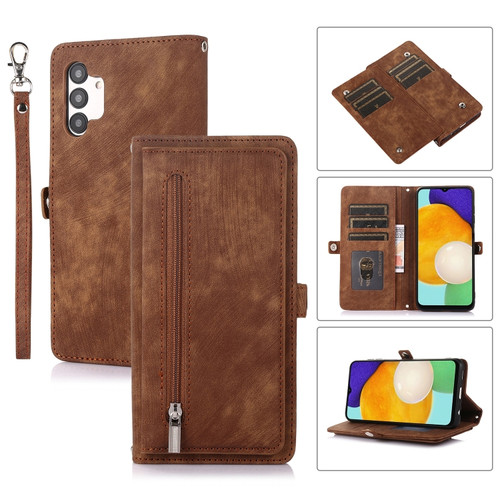 Samsung Galaxy A13 4G / 5G Zipper Card Slot Buckle Wallet Leather Phone Case - Brown