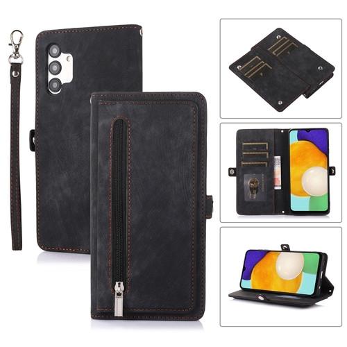 Samsung Galaxy A13 4G / 5G Zipper Card Slot Buckle Wallet Leather Phone Case - Black