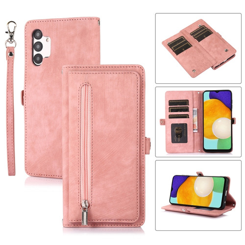 Samsung Galaxy A13 4G / 5G Zipper Card Slot Buckle Wallet Leather Phone Case - Pink