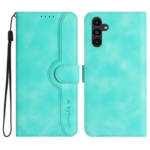 Samsung Galaxy A13 5G Heart Pattern Skin Feel Leather Phone Case - Light Blue