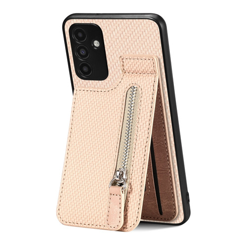Samsung Galaxy A13 5G Carbon Fiber Vertical Flip Zipper Wallet Phone Case - Khaki