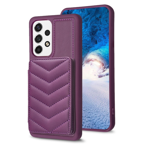 Samsung Galaxy A13 5G / 4G BF26 Wave Pattern Card Bag Holder Phone Case - Dark Purple